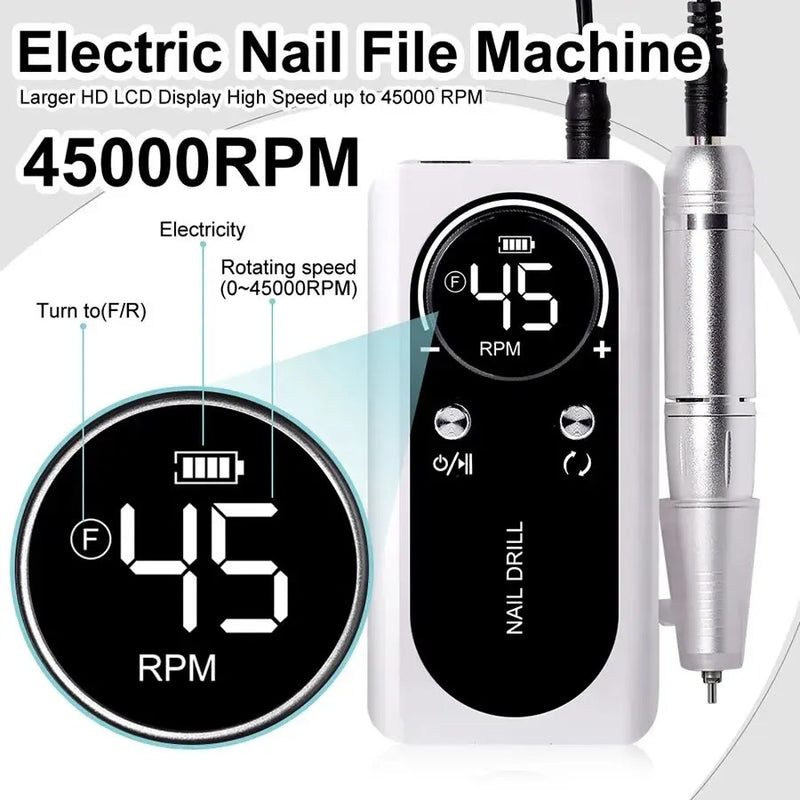 Professional 45000RPM Electric Nail Drill – Rechargeable Manicure Tool