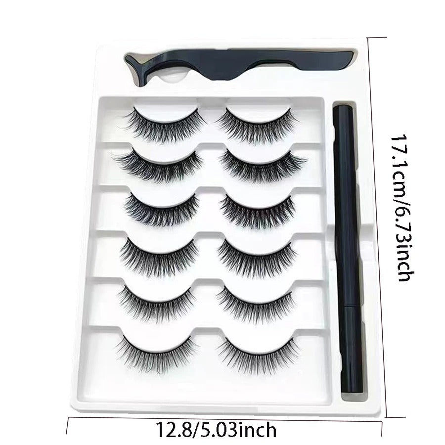 6-Pair Magnetic False Eyelashes with Sticky Eyeliner Pens