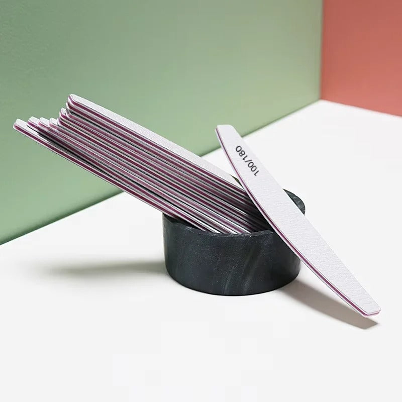100/180 Grit Half Moon Nail File – Double-Sided Manicure Buffer