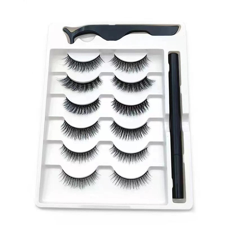 6-Pair Magnetic False Eyelashes with Sticky Eyeliner Pens