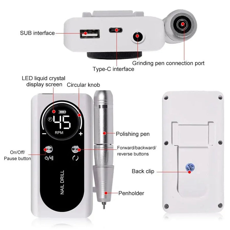 Professional 45000RPM Electric Nail Drill – Rechargeable Manicure Tool