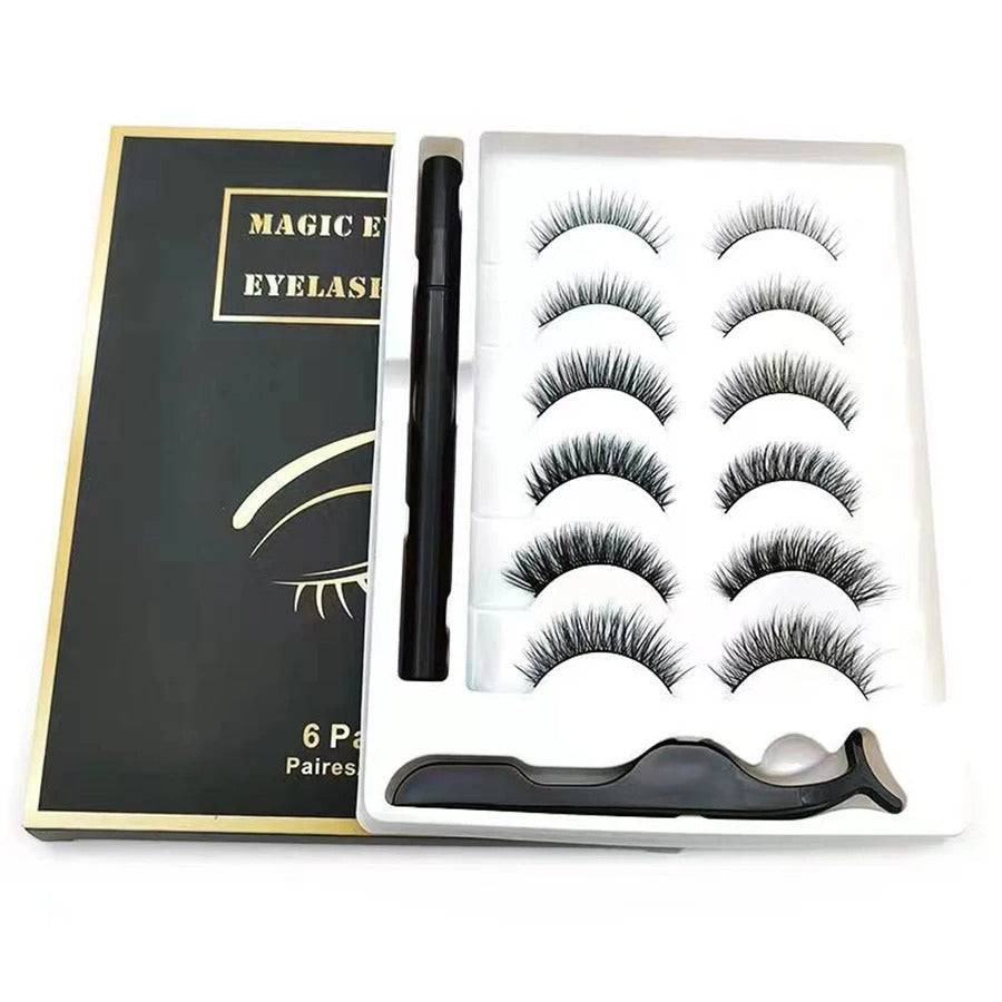 6-Pair Magnetic False Eyelashes with Sticky Eyeliner Pens