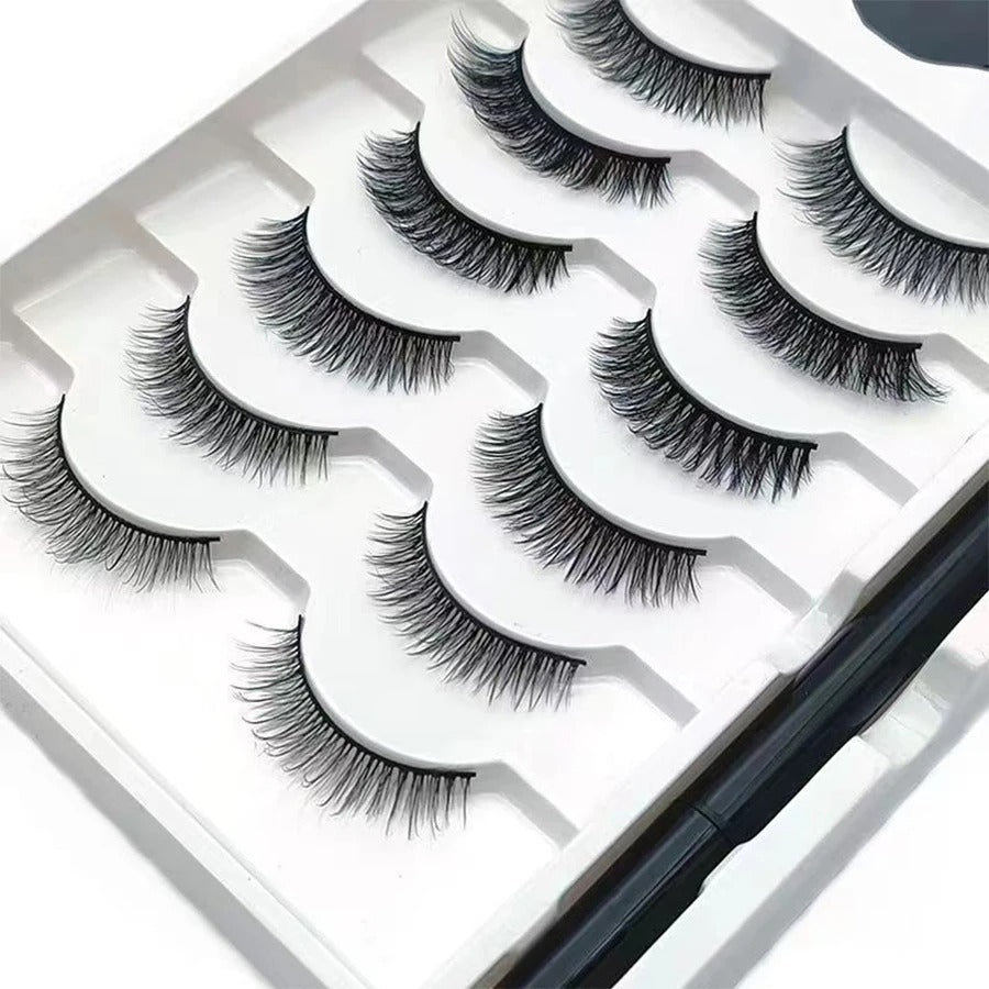 6-Pair Magnetic False Eyelashes with Sticky Eyeliner Pens