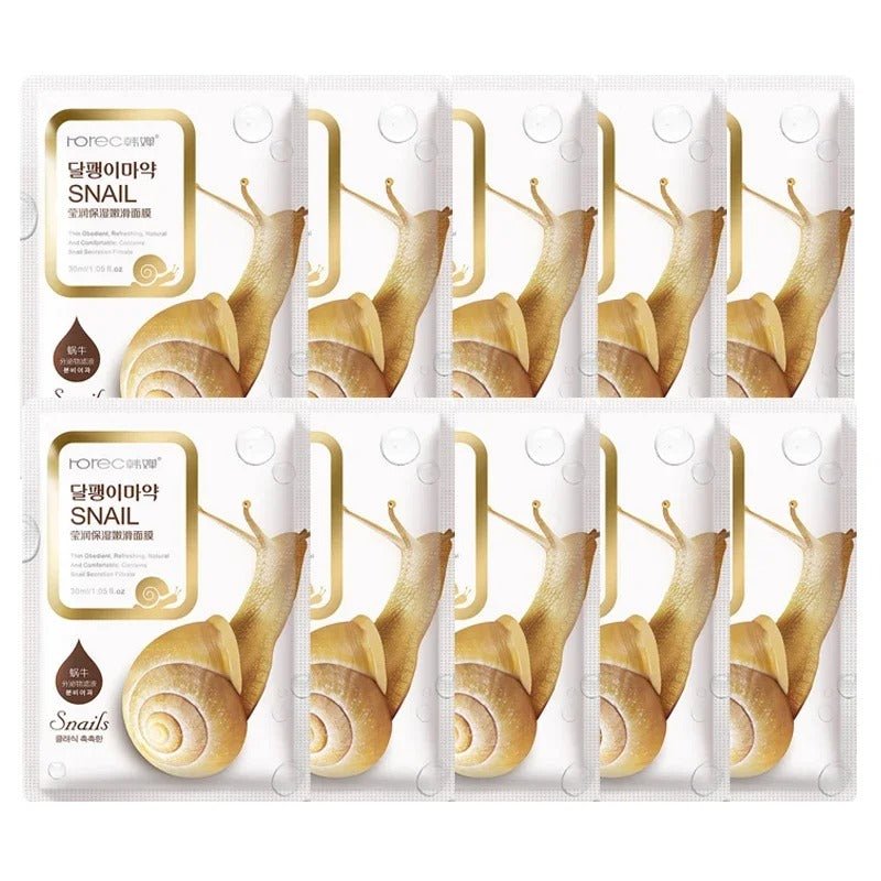 10pcs Snail Moisturizing Face Mask – Hydrating & Oil Control Skincare - RESTORALUX
