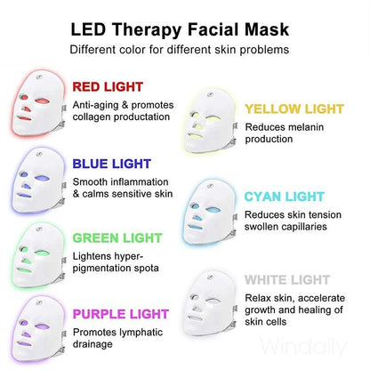 7 Colors Wireless LED Face Mask Anti Aging Skin Therapy - RESTORALUX