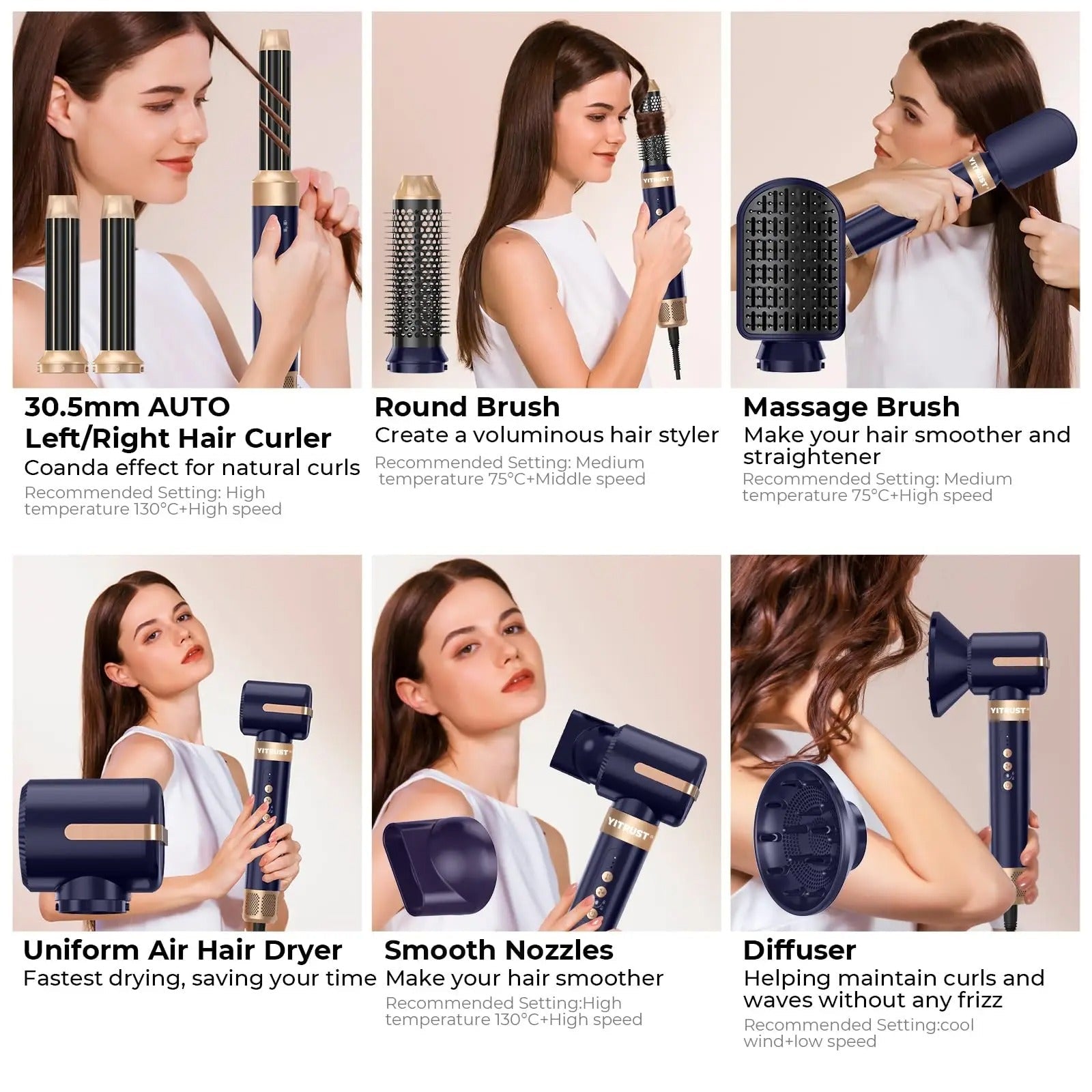 7 - in - 1 Brushless High Speed Hair Dryer with Diffuser - RESTORALUX