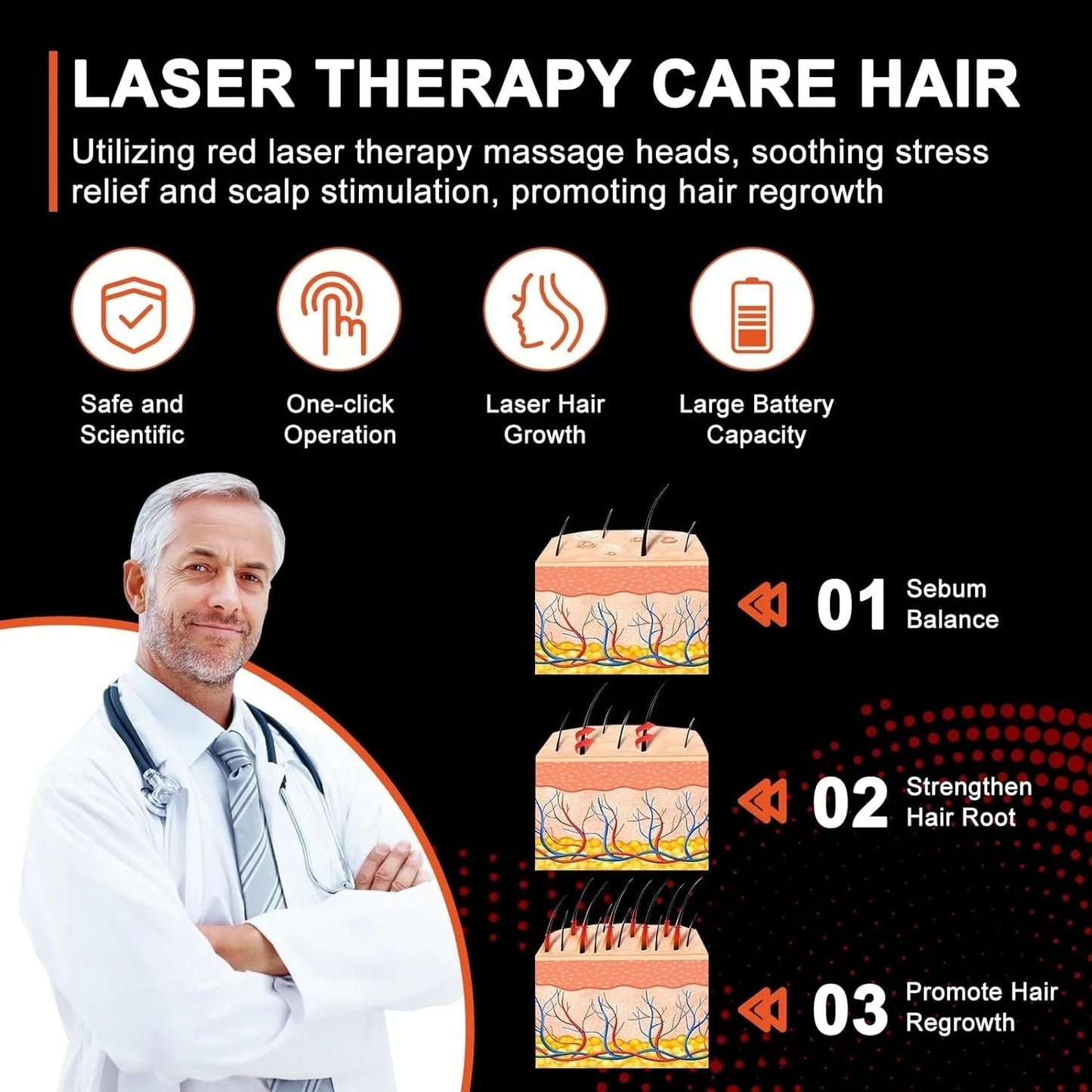 Electric Laser Hair Growth Comb Red Light Therapy Brush - RESTORALUX