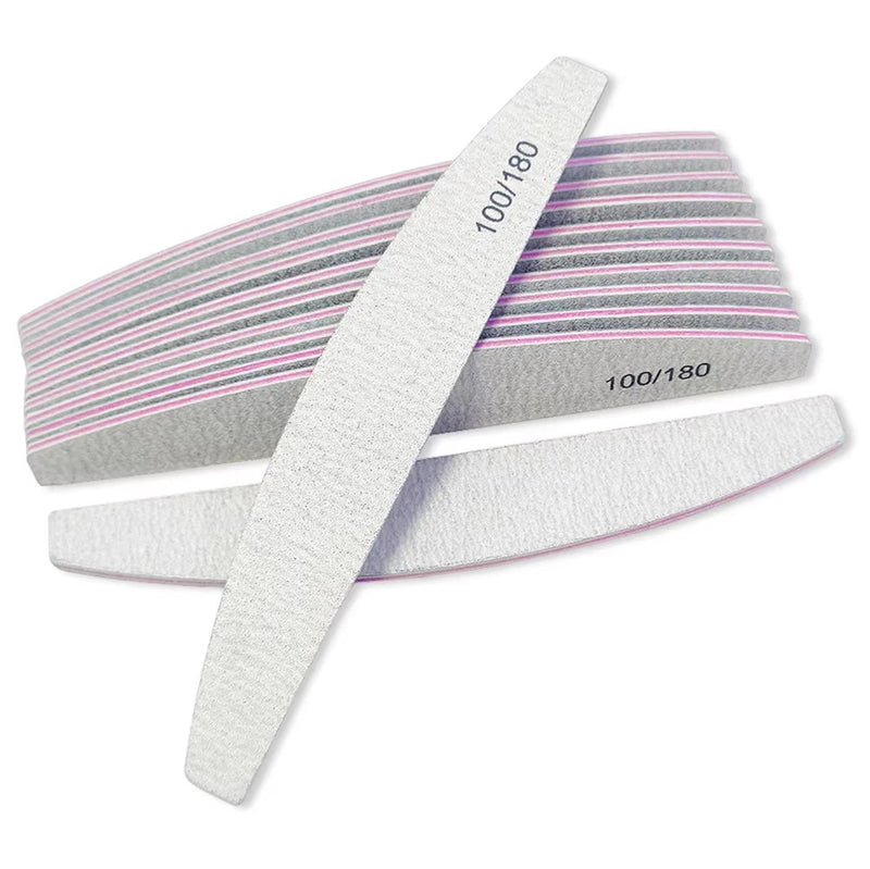 100/180 Grit Half Moon Nail File – Double-Sided Manicure Buffer