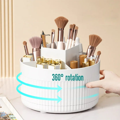 360° Rotating Makeup Organizer Box with Brush and Lipstick Holder