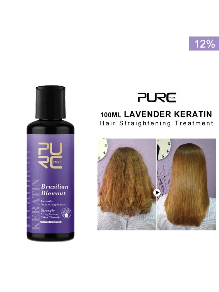PURC 12% Brazilian Keratin Hair Straightening Treatment – Lavender Smoothing Cream for Curly or Frizzy Hair