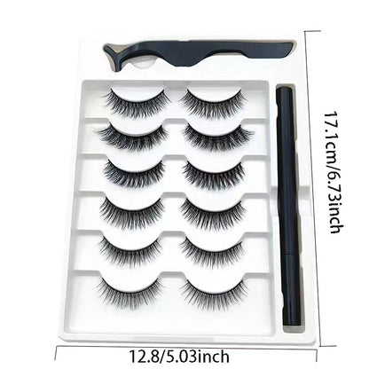 6-Pair Magnetic False Eyelashes with Sticky Eyeliner Pens