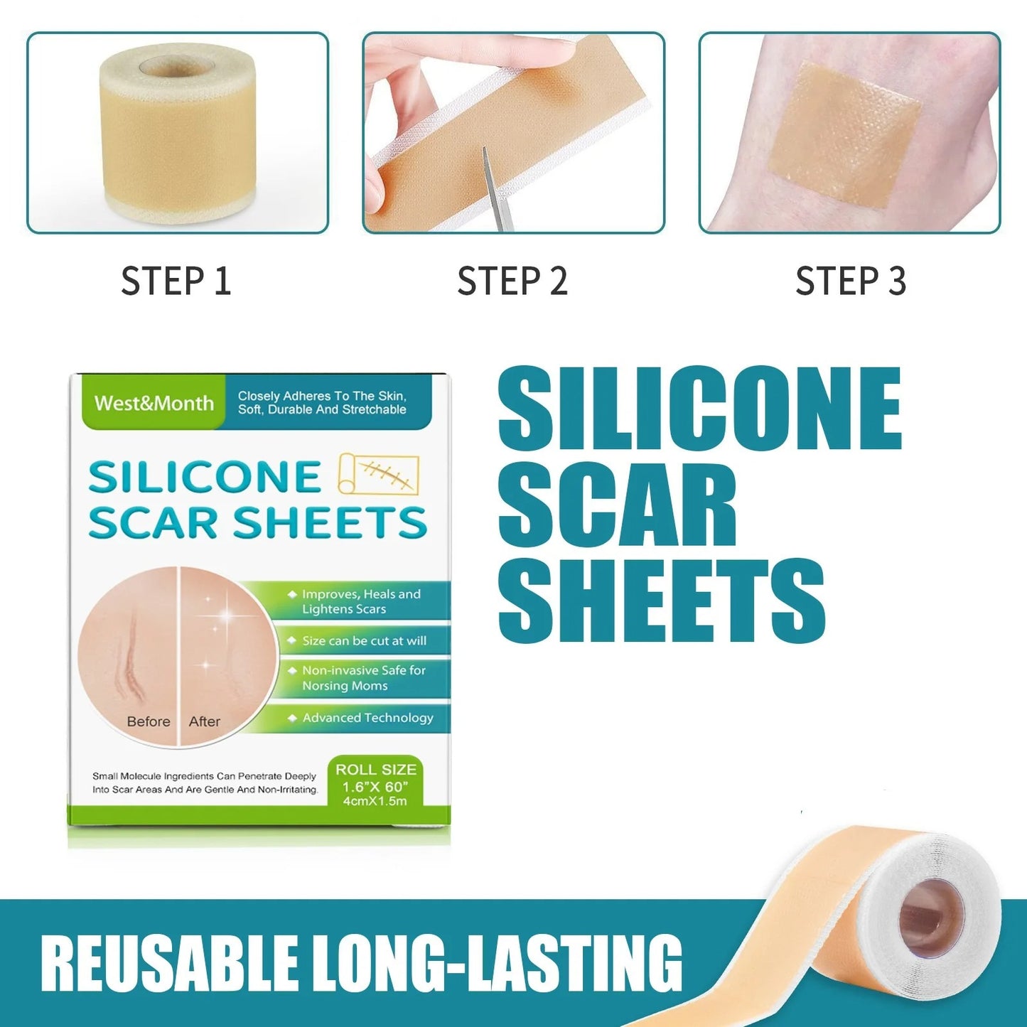 Silicone Scar Sheets Roll – Reusable Self-Adhesive Scar Cover Tape 4cm x 150cm