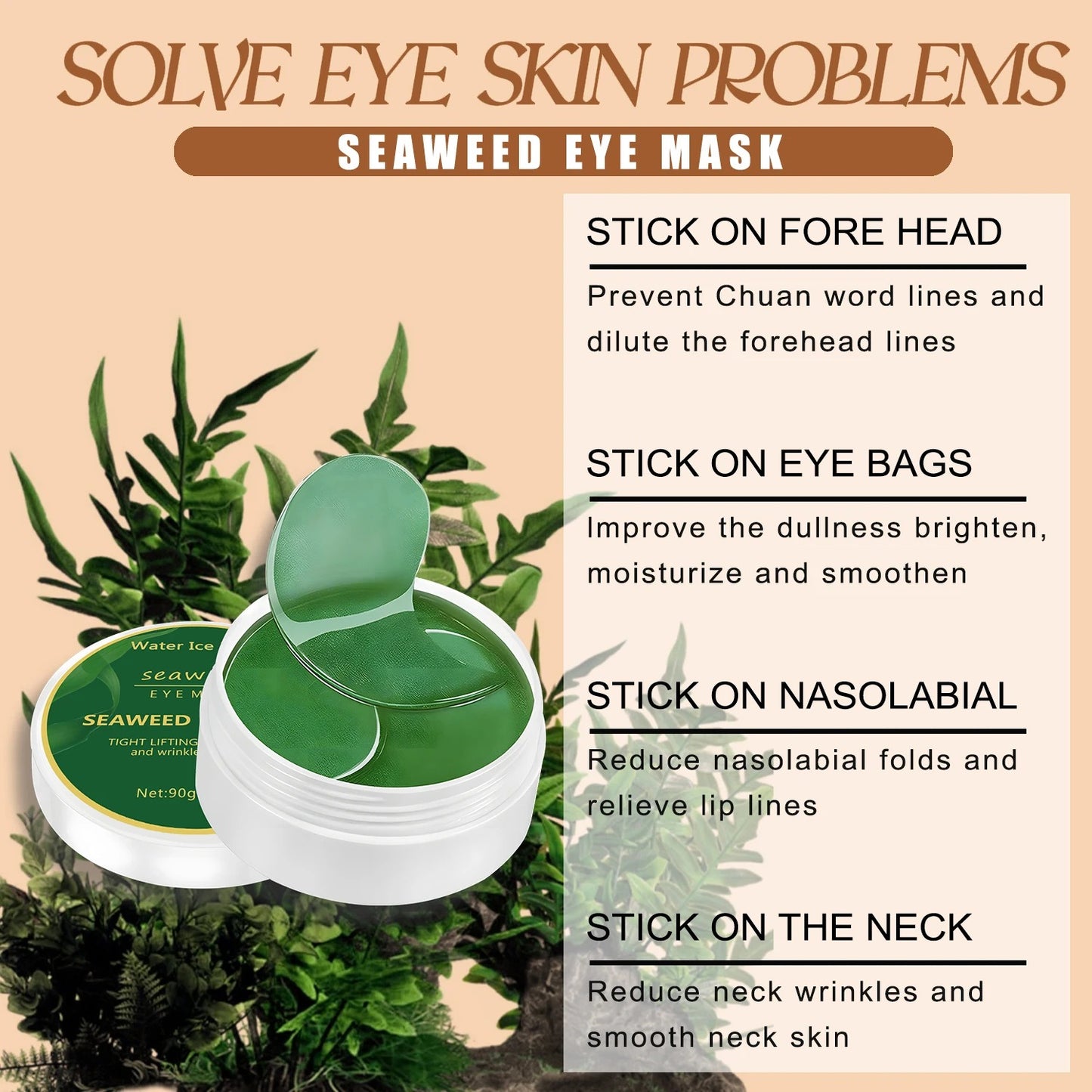 60pcs Seaweed & Hyaluronic Acid Eye Masks – Dark Circle & Puffiness Care