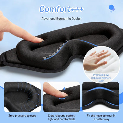 3D Sleep Mask with Soft Memory Foam – Light-Blocking Eye Mask for Sleeping, Travel & Relaxation