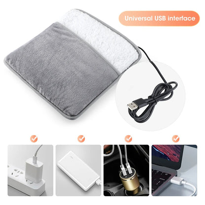 USB Electric Foot Heating Pad – Soft Plush Washable Warmer Mat