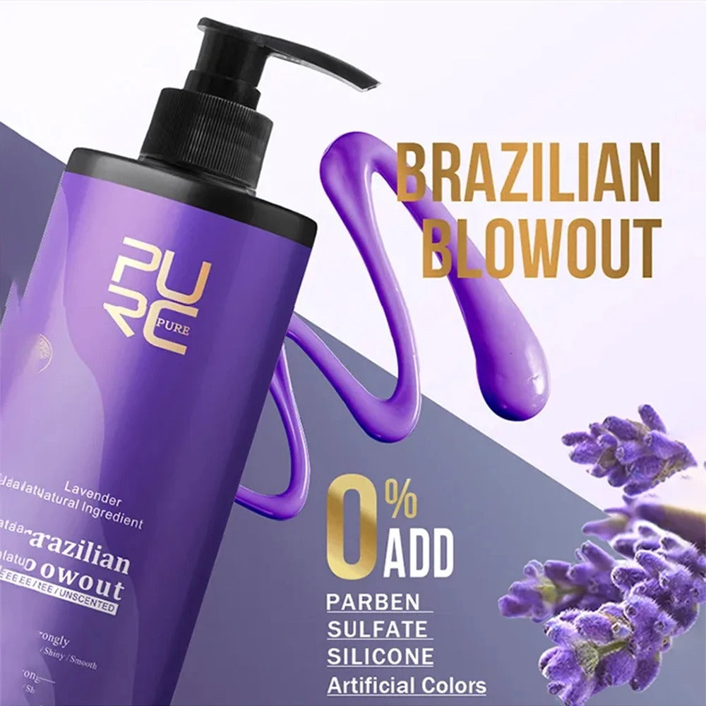PURC 12% Brazilian Keratin Hair Straightening Treatment – Lavender Smoothing Cream for Curly or Frizzy Hair