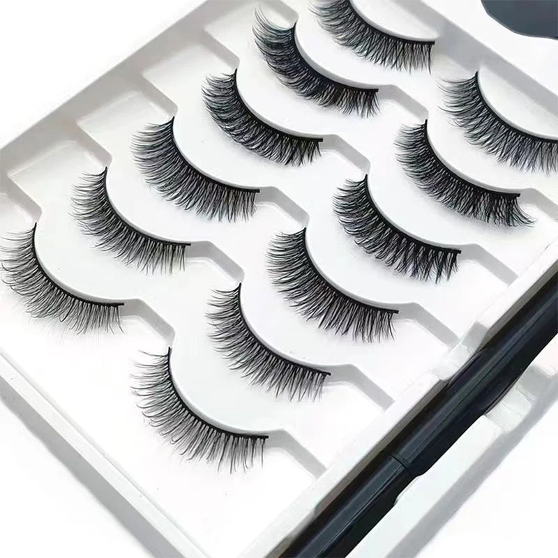 6-Pair Magnetic False Eyelashes with Sticky Eyeliner Pens