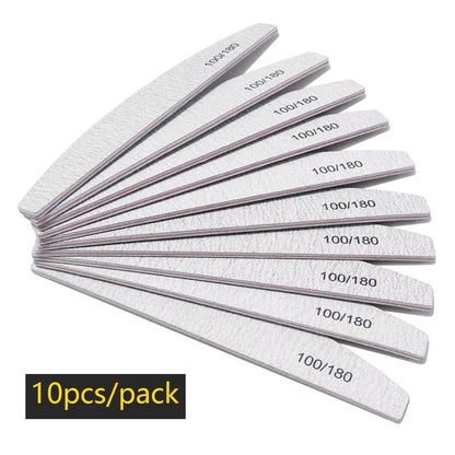 100/180 Grit Half Moon Nail File – Double-Sided Manicure Buffer