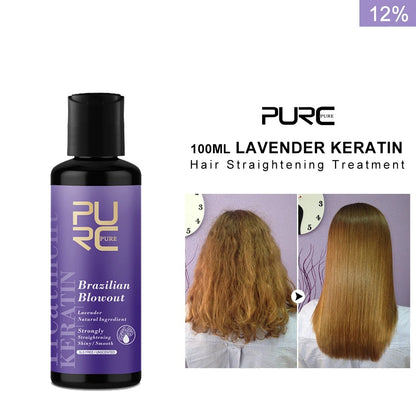 PURC 12% Brazilian Keratin Hair Straightening Treatment – Lavender Smoothing Cream for Curly or Frizzy Hair