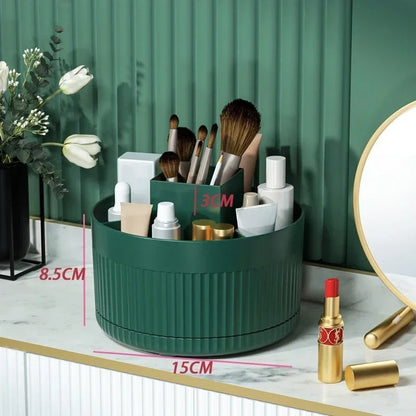 360° Rotating Makeup Organizer Box with Brush and Lipstick Holder
