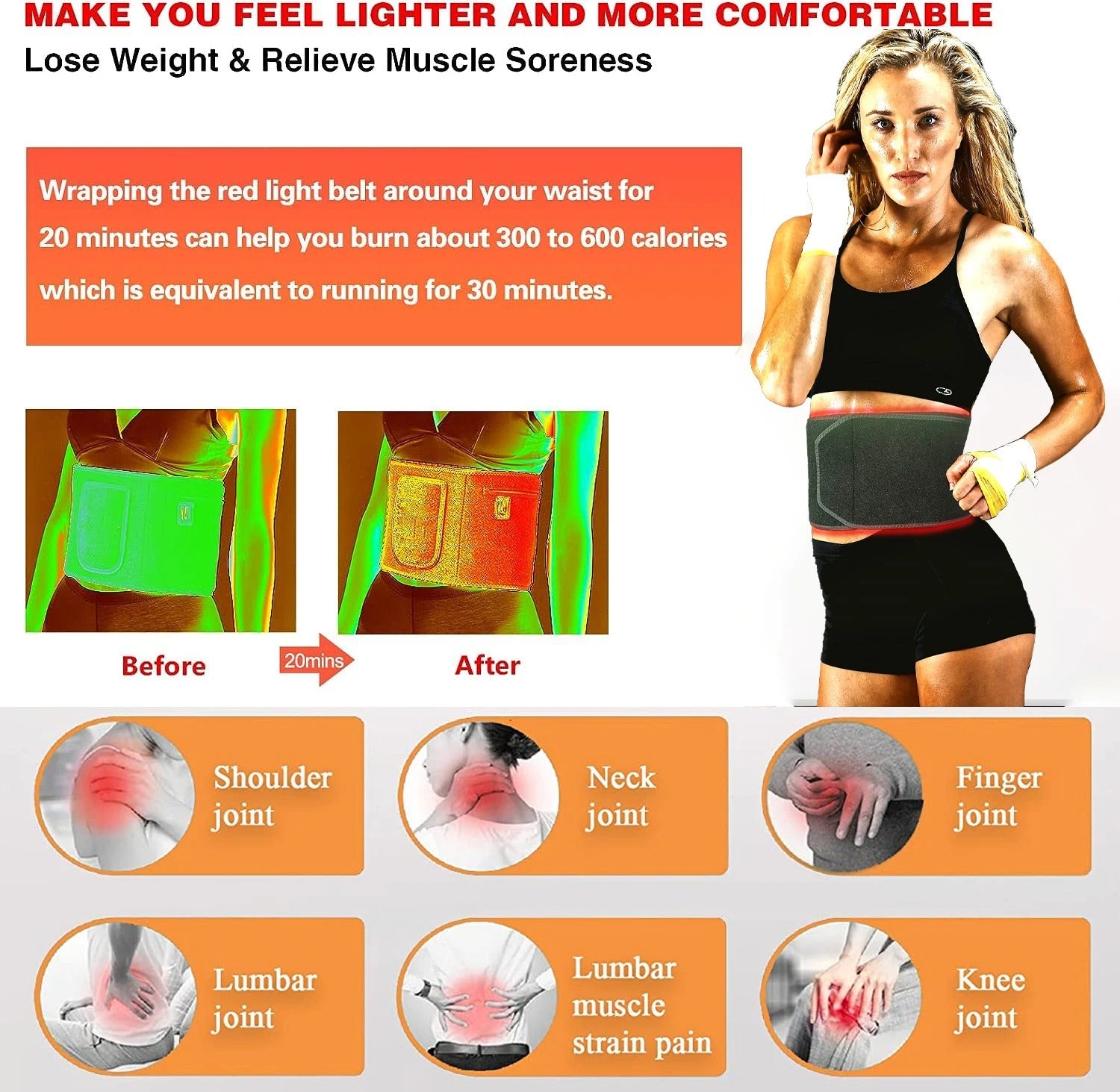 Red Light Therapy Belt 120 LEDs Infrared Pain Relief Pad - RESTORALUX